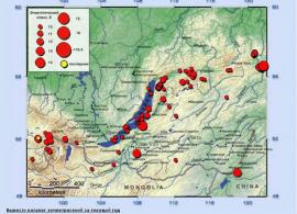 На карте отмечены эпицентры зафиксированных землетрясений