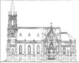 Проект расширения костела (остался нереализованным). Южный фасад